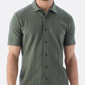 Jakamen Khaki Green Zigzag Textured Slim Fit Shirt